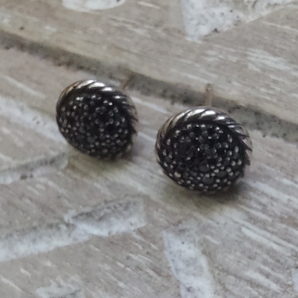 David Yurman black diamond earrings 8mm - Picture 2 of 6